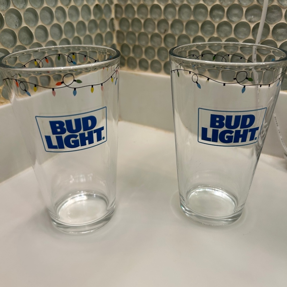 Bud Light Christmas Pint Glasses set of 2